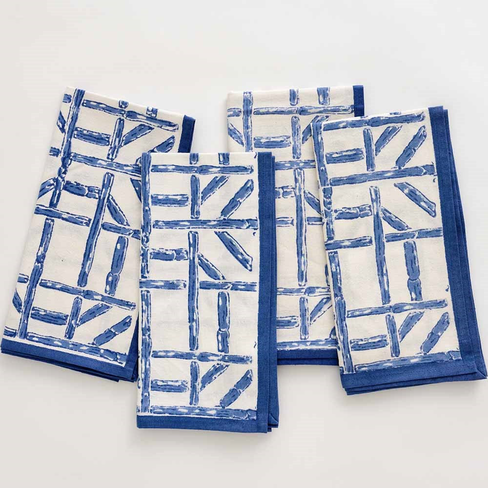 Pomegranate-Blue Bamboo Napkins set of 4