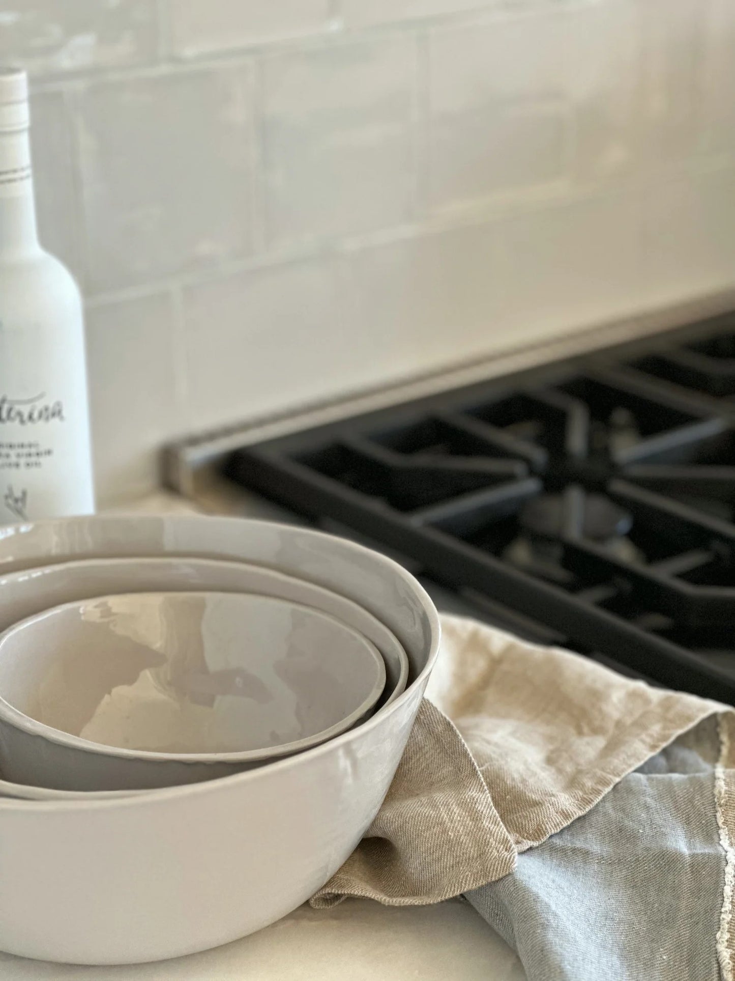 Relish-stacking and serving bowl 11” stone