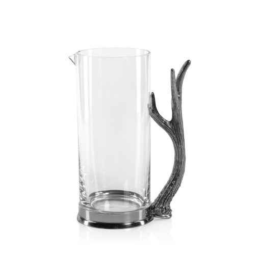 Zodax-Davos Rock Glass Pitcher w/ Pewter Antler Handle