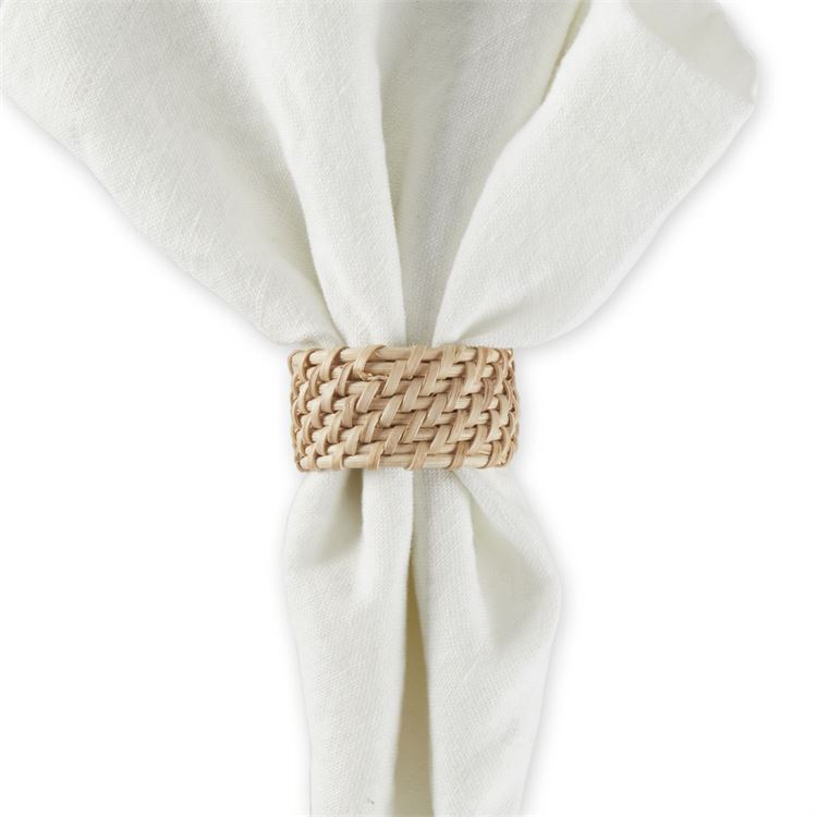 Tableau-napkin rings set/4 woven cane