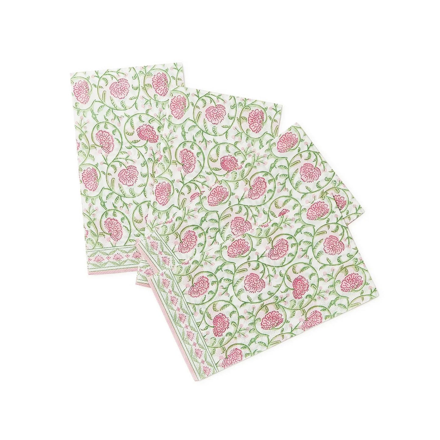 Two's company-dinner napkin floral block print pink/green
