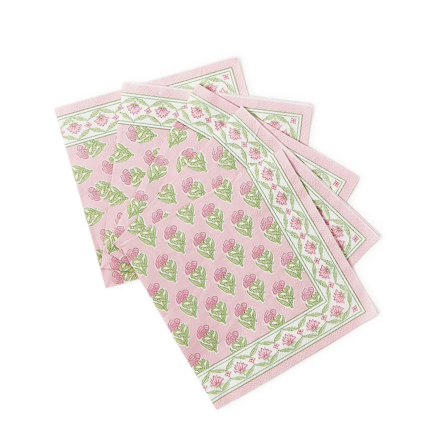 Two's company-cocktail napkin floral block print pink/green