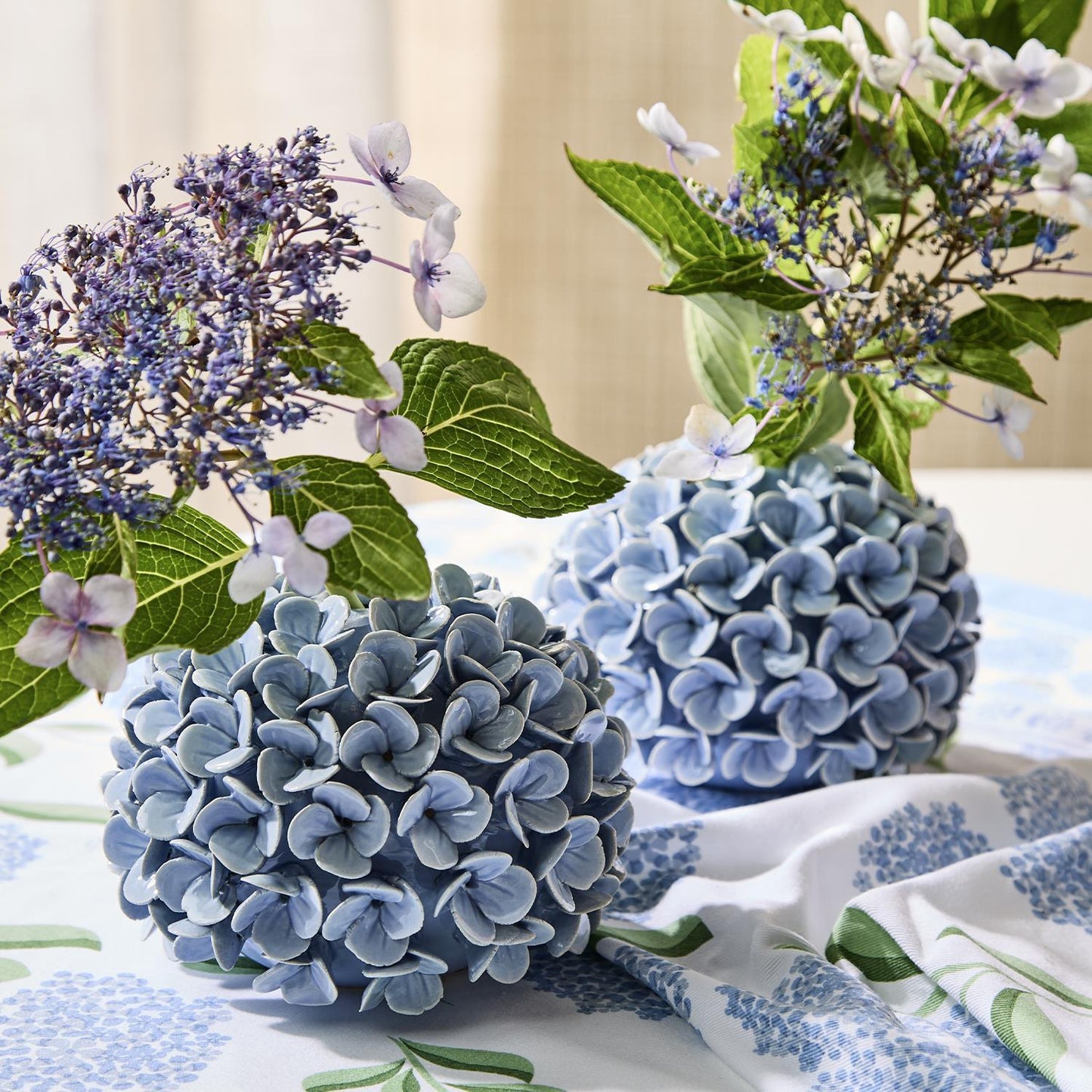 Two's Company-Hydrangea Flower Bud Vase/Taper Candle Holder in Blue