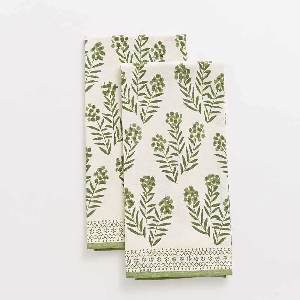 Pomegranate-Phlox Green Tea towel set of 2
