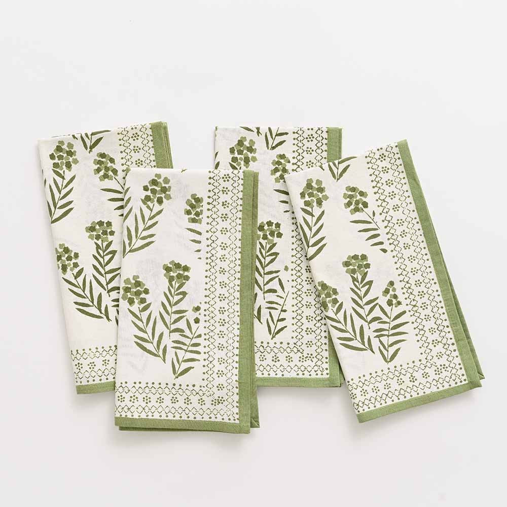 Pomegranate-Phlox Green Napkins set of 4