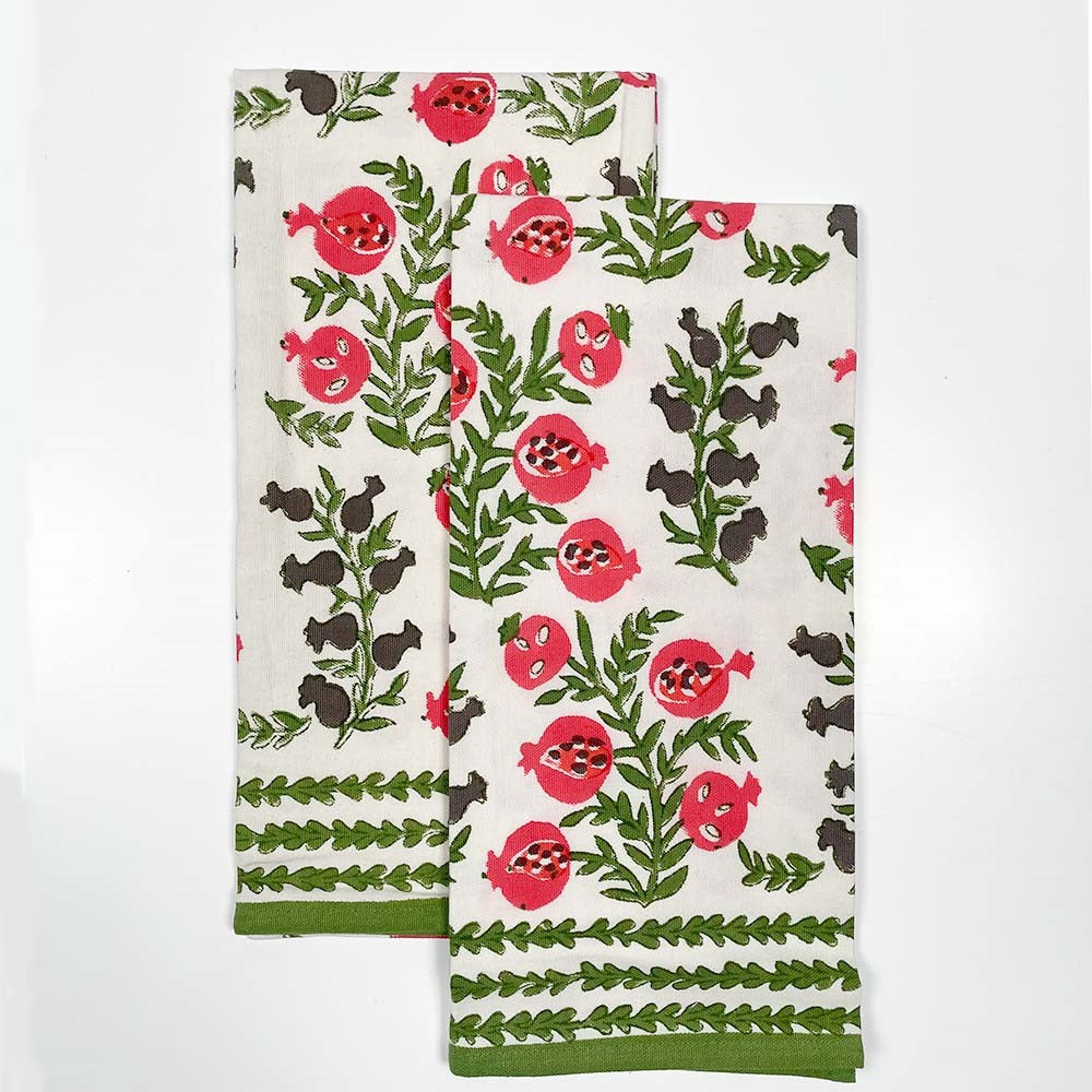 Pomegranate-Pom Bells Fern & Poppy tea towels set of 2