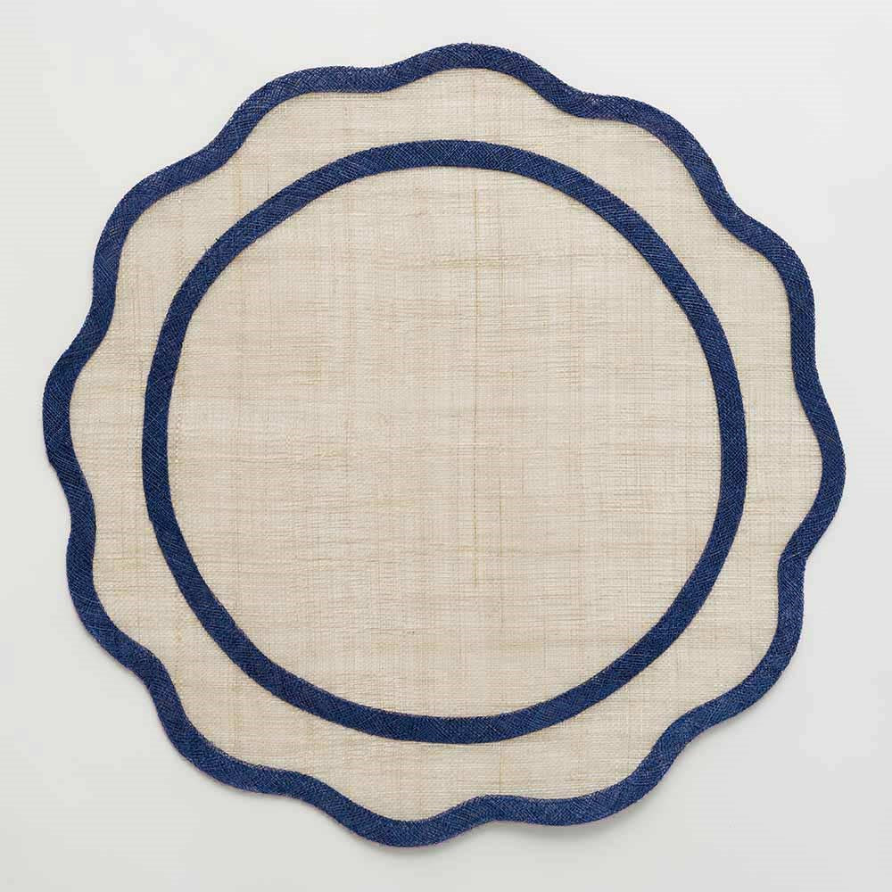 Pomegranate-Navy Scalloped Rice paper placemat set of 4