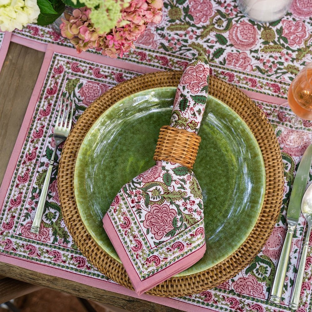 Pomegranate-Bohemian Floral Moss and Mauve Napkin set of 4