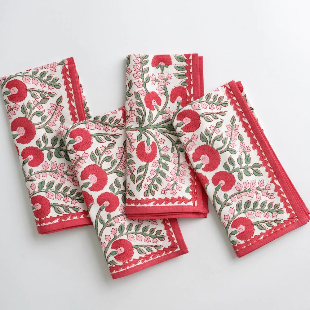 Pomegranate inc-Cactus Flower Scarlet & Rose Napkin set of 4