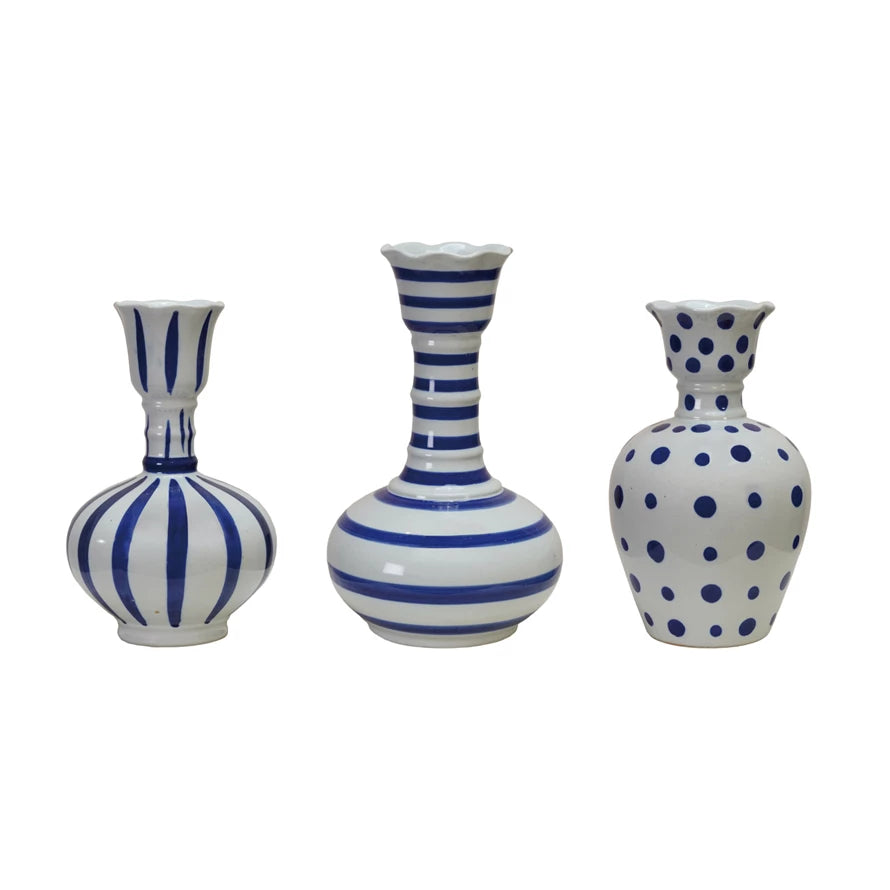 Creative Co Op-Hand-Painted Stoneware Vase with Dots/Stripes