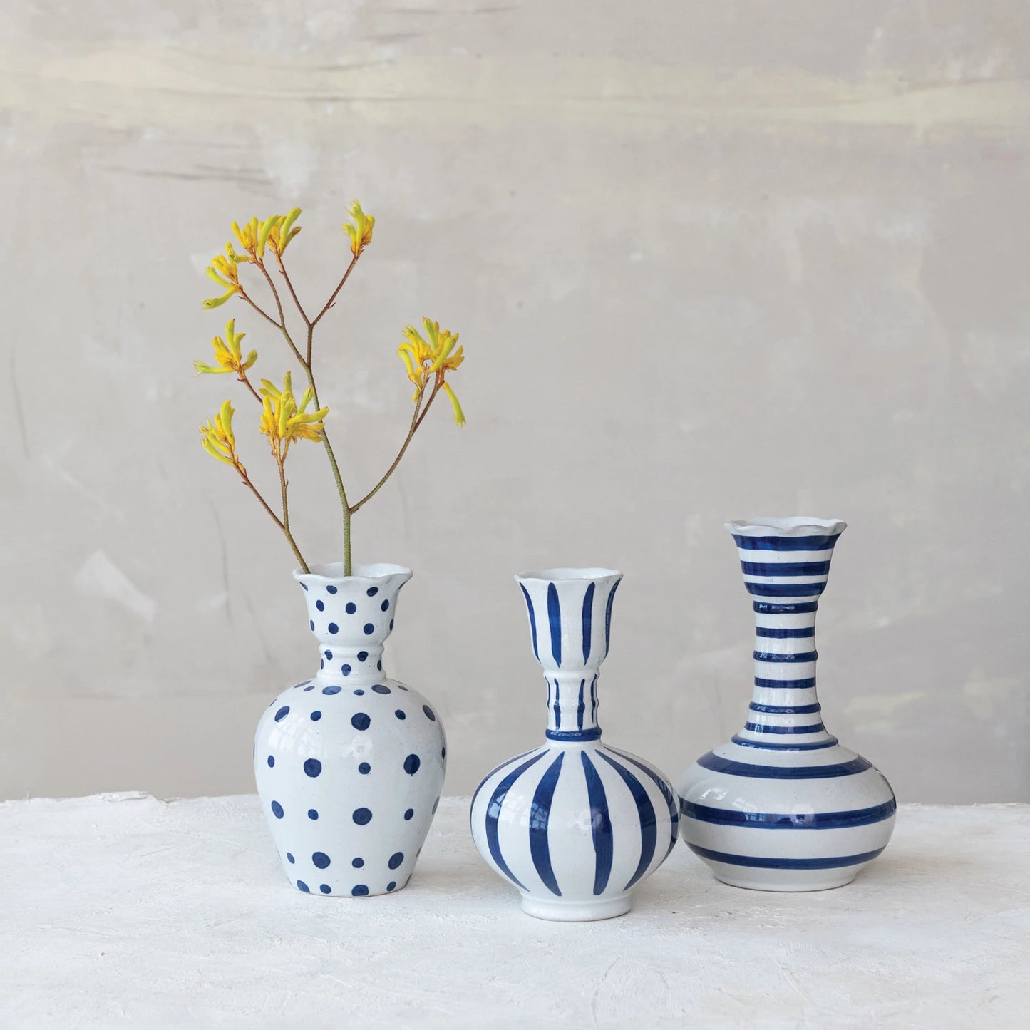 Creative Co Op-Hand-Painted Stoneware Vase with Dots/Stripes