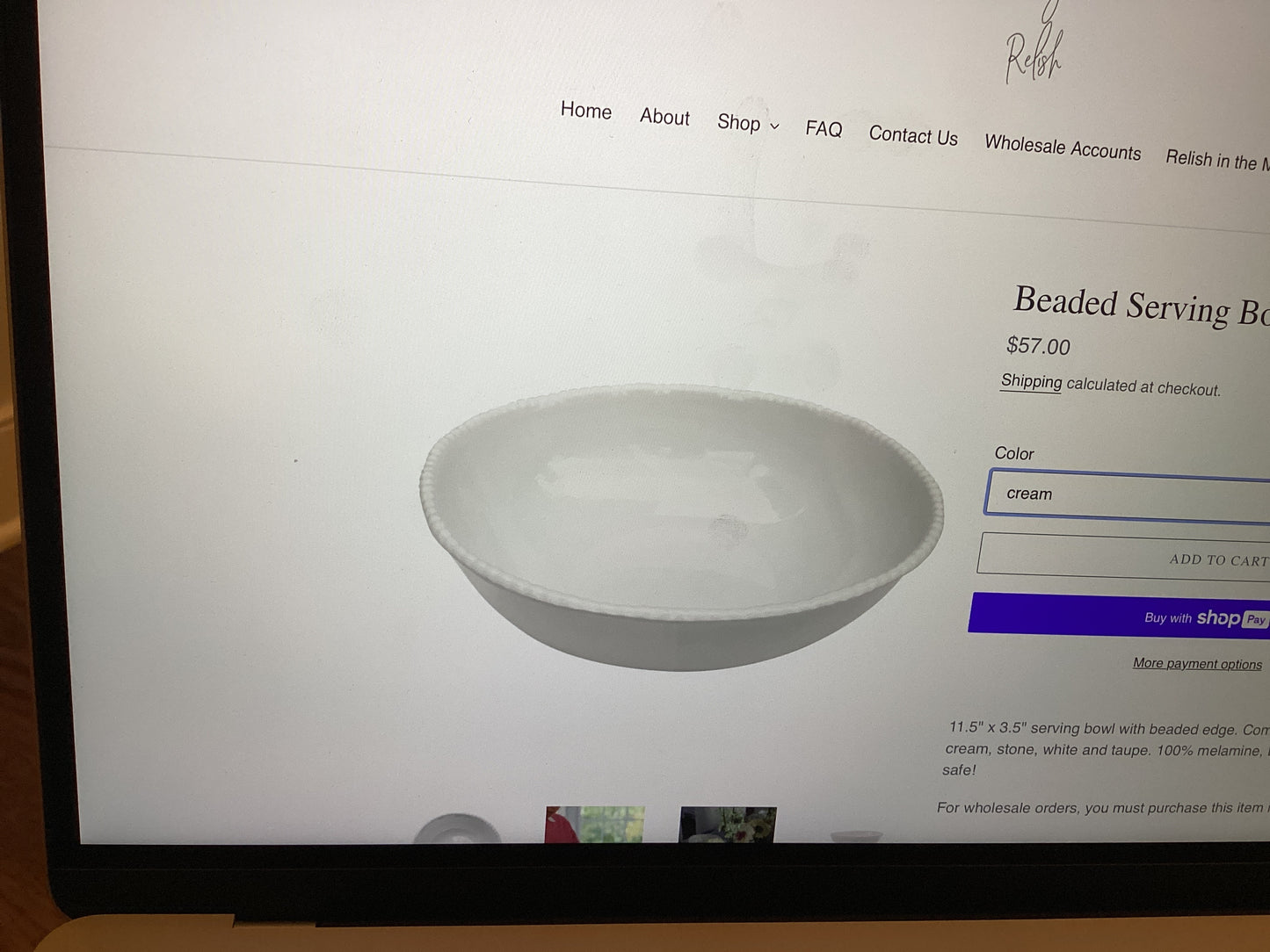 Relish-serving bowl beaded cream
