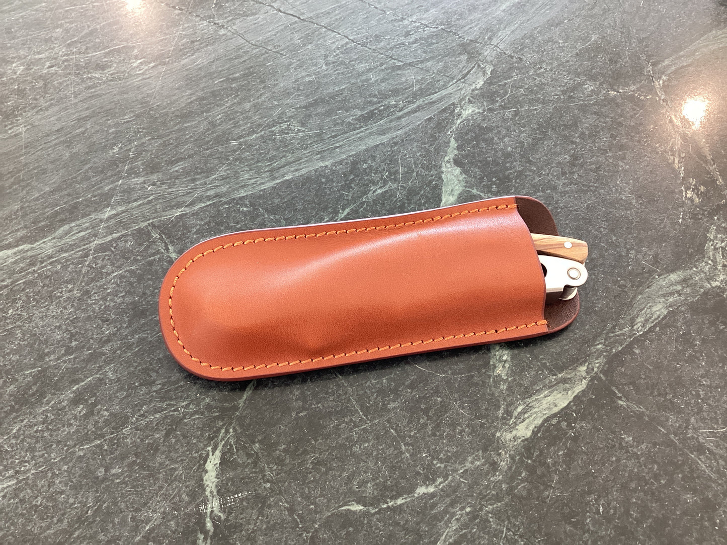 Orban & Sons-Olivewood corkscrew w/leather pouch