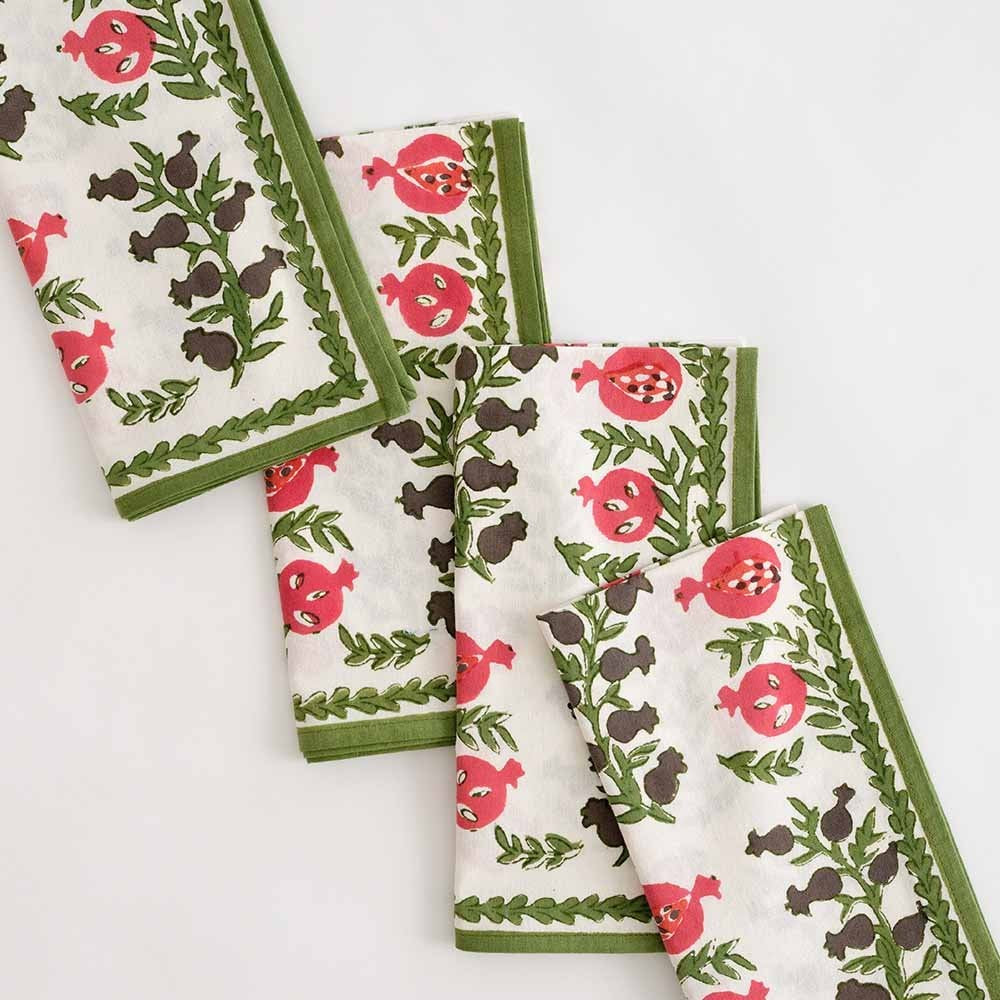 Pomegranate-Pom Bells Fern & Poppy Napkins set of 4