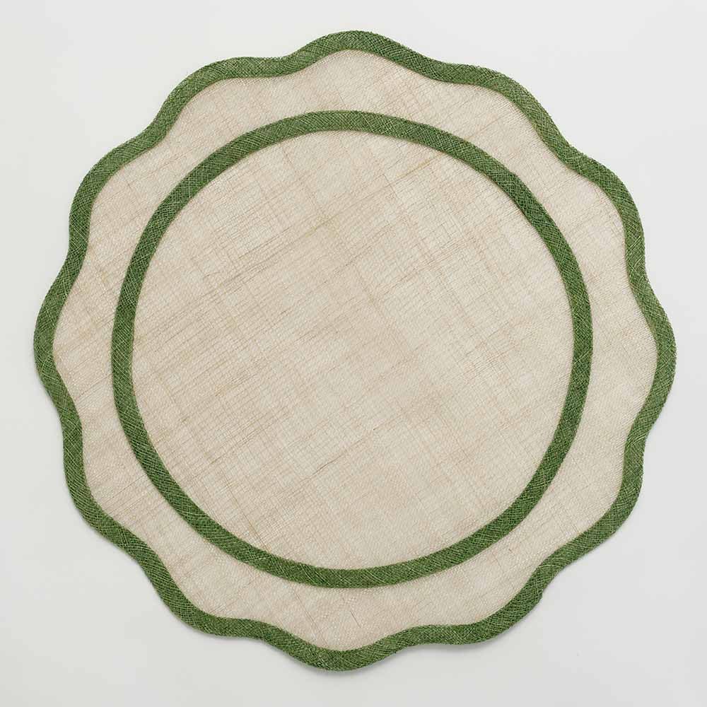 Pomegranate-Green Scalloped Rice Paper Placemat set of 4