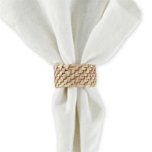 Tableau-napkin rings set/4 woven cane