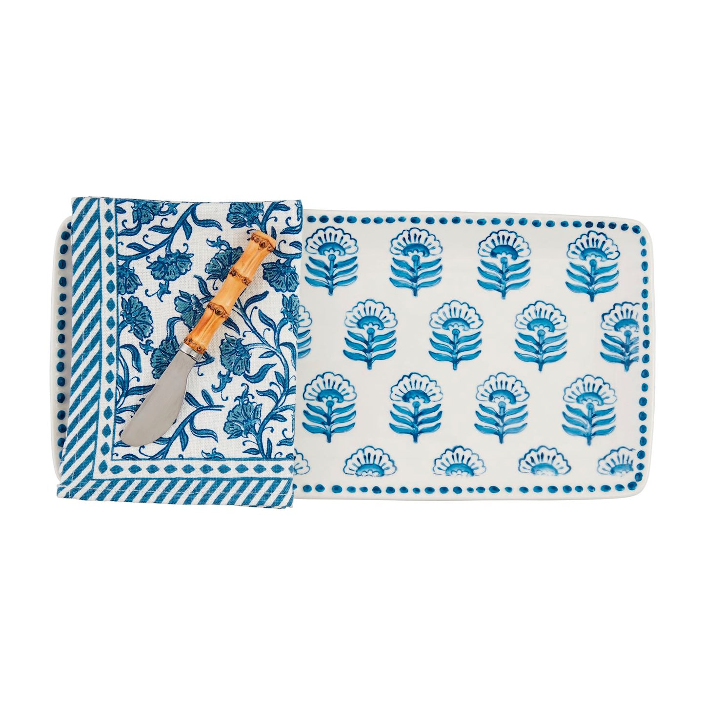 Mudpie-Block Print Tray & Towel Set 3-piece set.