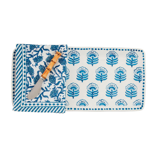Mudpie-Block Print Tray & Towel Set 3-piece set.