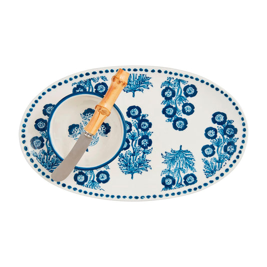 Mudpie-Blue Block Print Tray & Tidbit Set