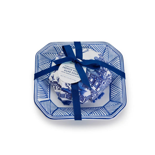 Two's Company-Blue willow sandalwood scented French soap w/porcelain tray