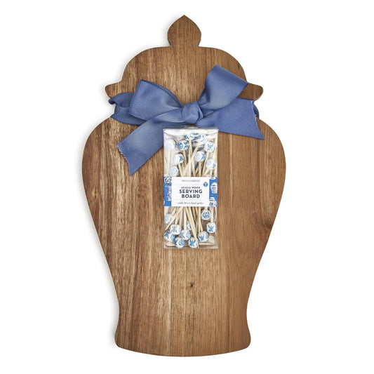 Two's company-ginger jar shaped board w/20 cocktail picks