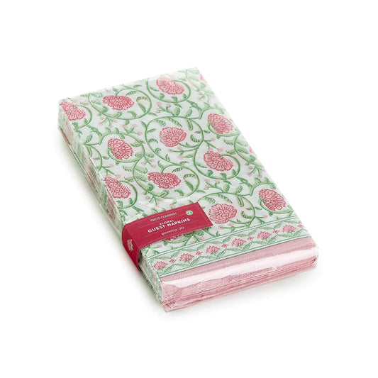 Two's company-dinner napkin floral block print pink/green