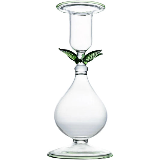 Abigails - La BoHeme Clear Candlestick, w/Green Leaves