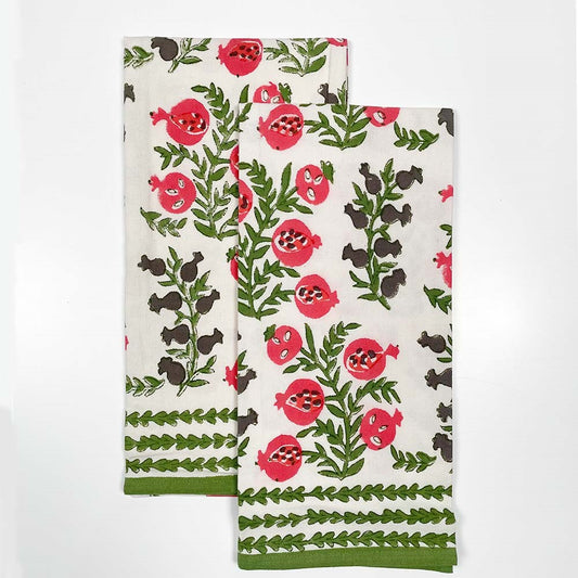 Pomegranate-Pom Bells Fern & Poppy tea towels set of 2