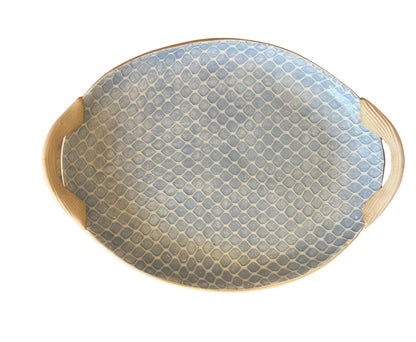 Terrafirma- Small Oval Platter with Handles 13x9" Opal