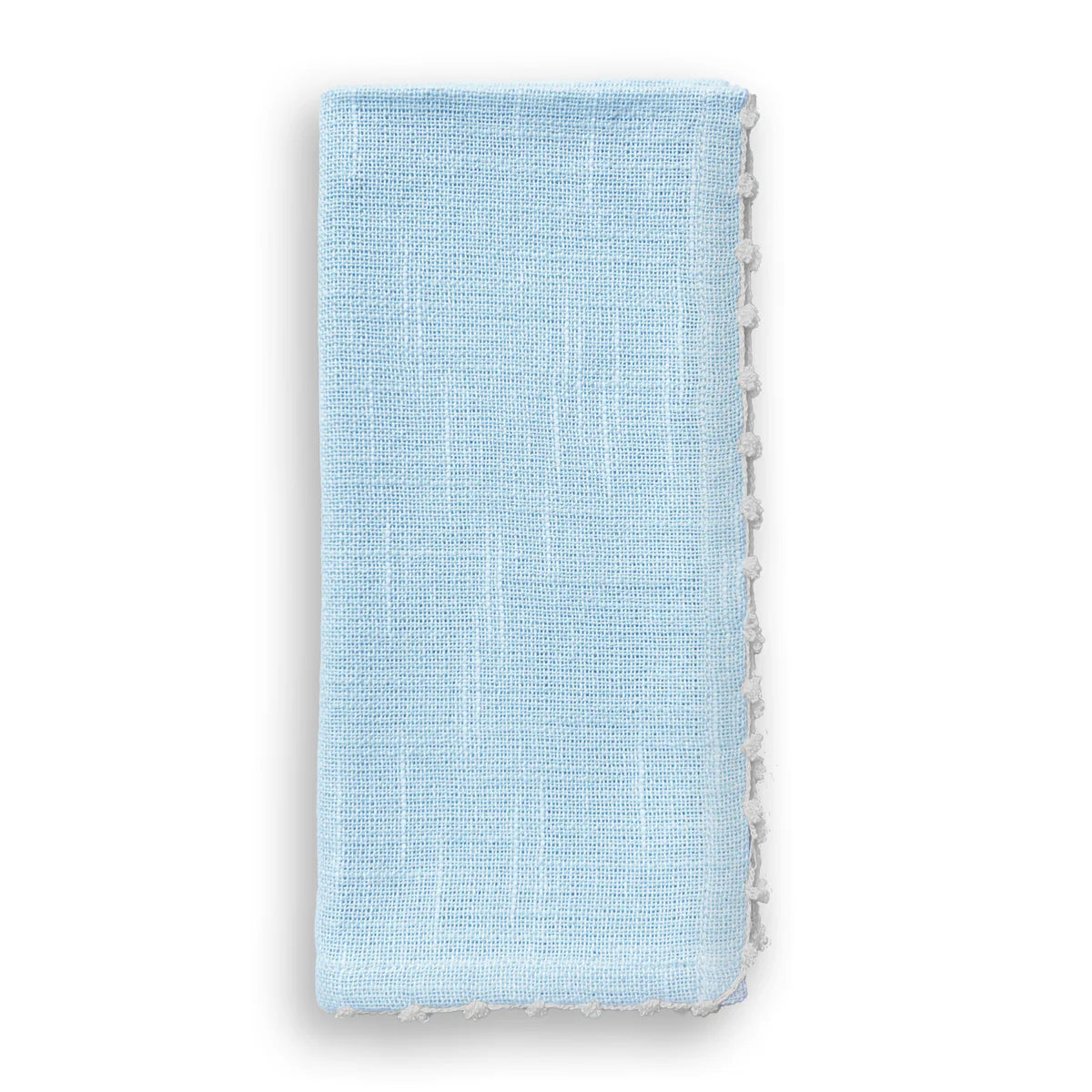 French Graffiti-Knotted Edge Light Blue Cotton Napkin with White Trim/Set of 4