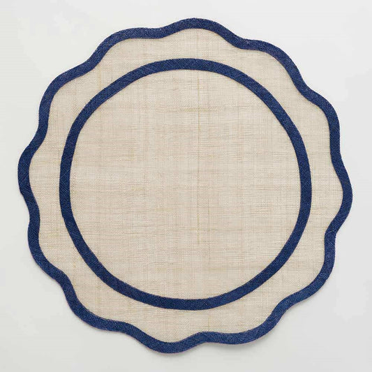 Pomegranate-Navy Scalloped Rice paper placemat set of 4
