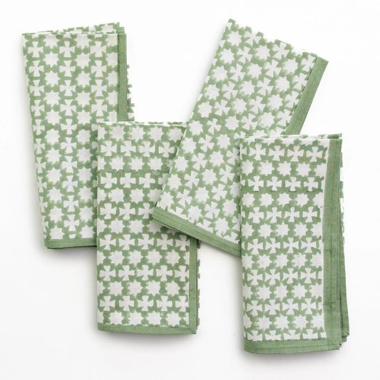 Pomegranate - India Hicks Home Cuban Cross Soft Sage Napkin | Set of 4