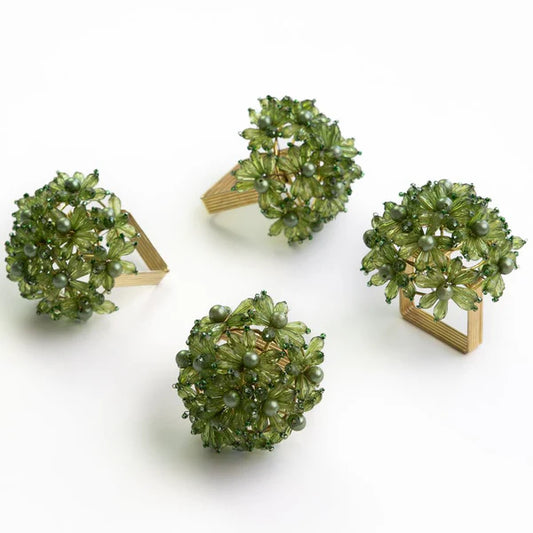 Pomegranate - Beaded Napkin Ring Fern Set of 4