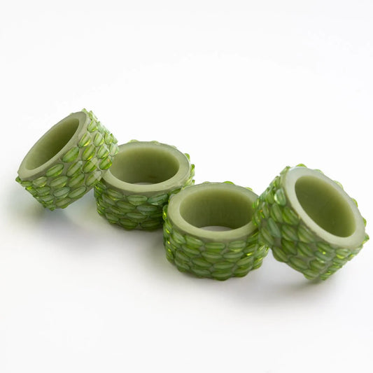 Pomegranate Green Round Resin Beaded Napkin Ring | Set of 4