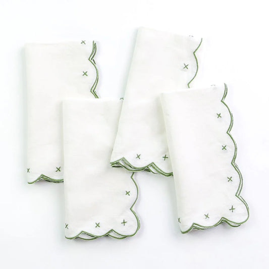 Pomegranate - Scalloped Knot Green Napkins set of 4