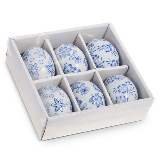 Raz-Blue Floral Eggs 3.25"