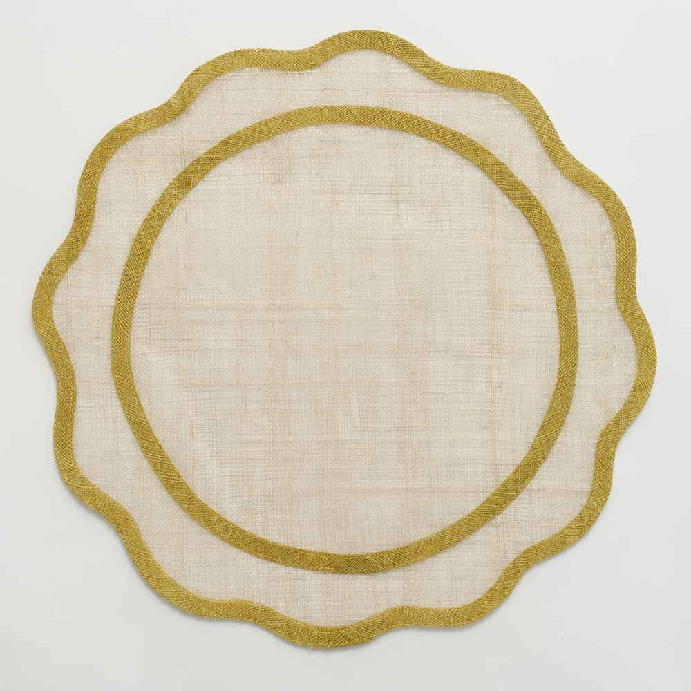 Pomegranate-Yellow Scalloped rice paper placemat set of 4