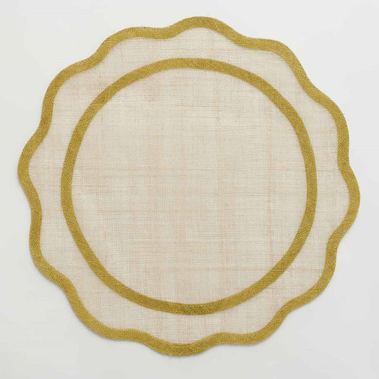 Pomegranate-Yellow Scalloped rice paper placemat set of 4