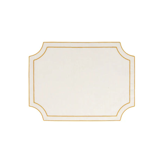 Vietri-Tessuti White Rectangular Placemats with Gold Stitching - Set of 4