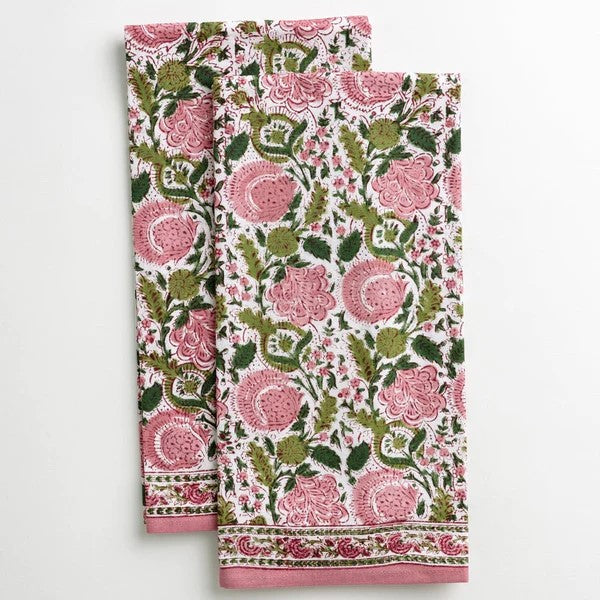 Pomegranate-Bohemian Floral Moss and Mauve tea towels set of 2