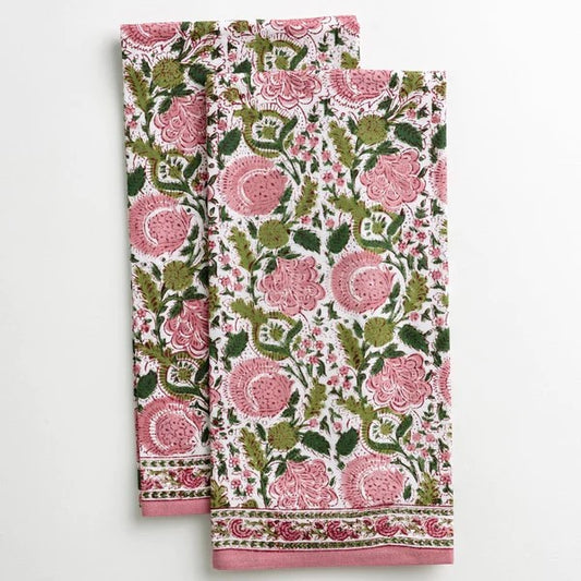 Pomegranate-Bohemian Floral Moss and Mauve tea towels set of 2