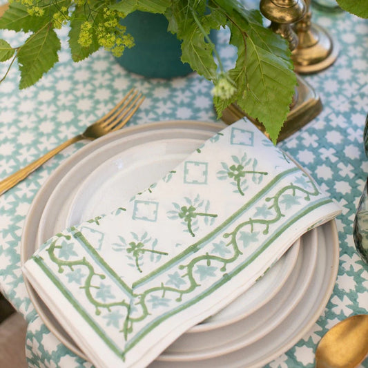 Pomegranate - India Hick Home Cuban Flower Palladian Blue & Soft Sage Napkins set of 4