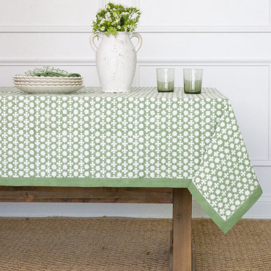 Pomegranate - India Hicks Home Cuban Cross Soft Sage Tablecloth