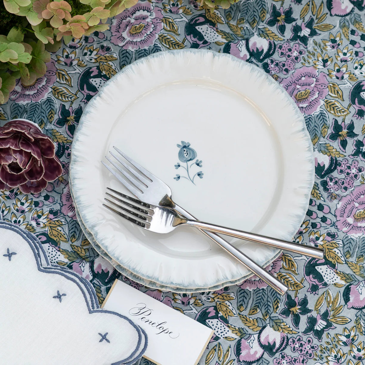 Pomegranate Ruffled Teal Salad Plate
