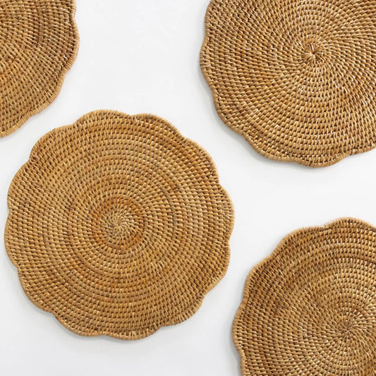 Pomegranate-Woven rattan scalloped placemats