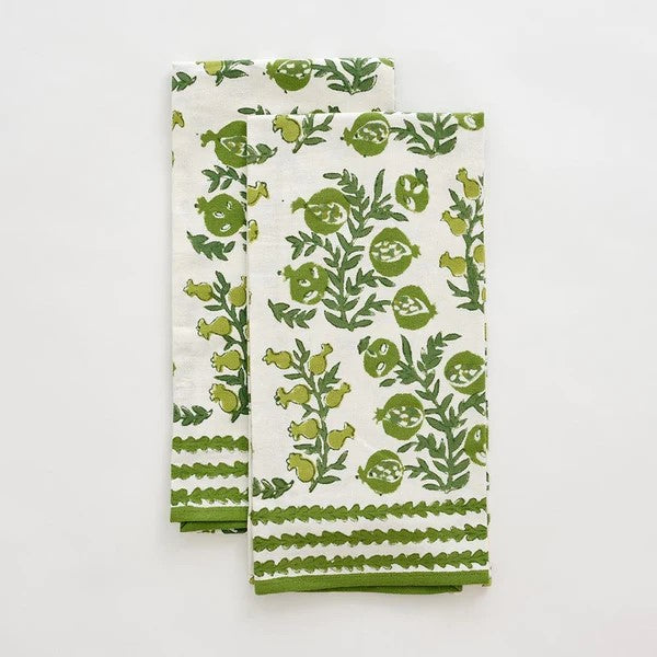 Pomegranate-Pom Bells Green tea towel set of 2