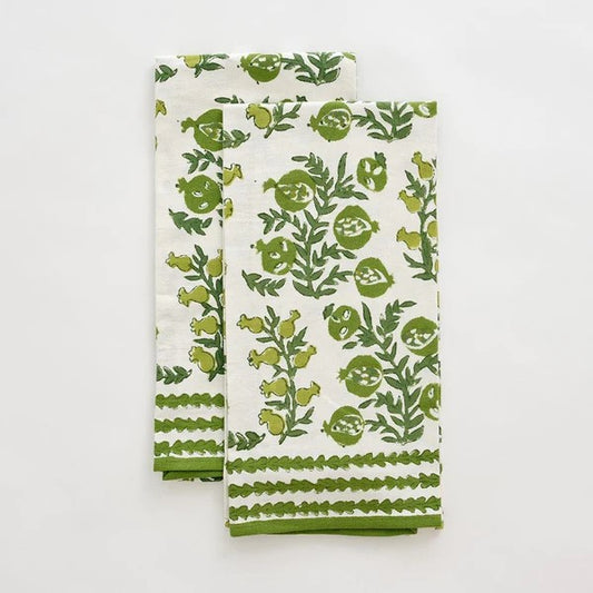 Pomegranate-Pom Bells Green tea towel set of 2