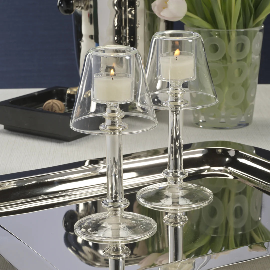 Zodax-Isola Glass Tealight Lamp - Clear and Silver
