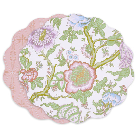 Beatriz Ball- VIDA Blooms & Branches Reversible Round Placemats Set of 4 (Pastel Pink & Blue)