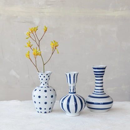 Creative Co Op-Hand-Painted Stoneware Vase with Dots/Stripes